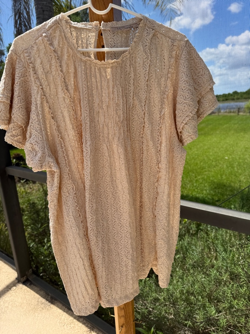 Light Cream Lace Flutter-Sleeve Blouse
